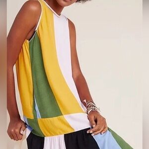 Anthropologie Collection Dolan Drop Waist Dress Medium Color Block Sleeveless‎
